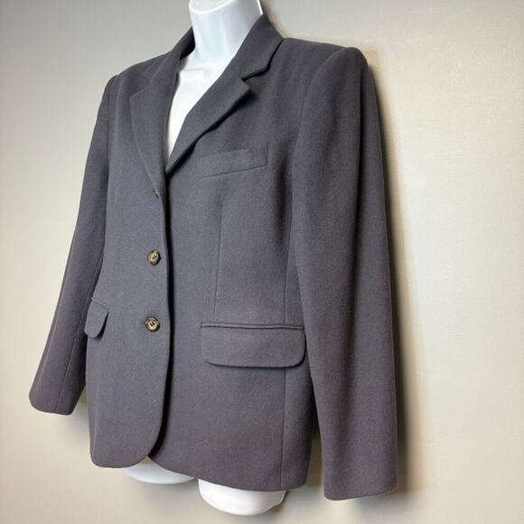 VTG L.L. Bean 90s Minimalist Wool Cashmere Petite Womens Grey Lined Blazer Sz 8P - Picture 2 of 4